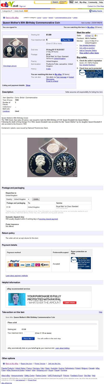 m7mnp 5 eBay Listings Using Our 1980 Silver Proof Queen Mother's 80th Birthday Commemorative Crown Images in eBay Auction
